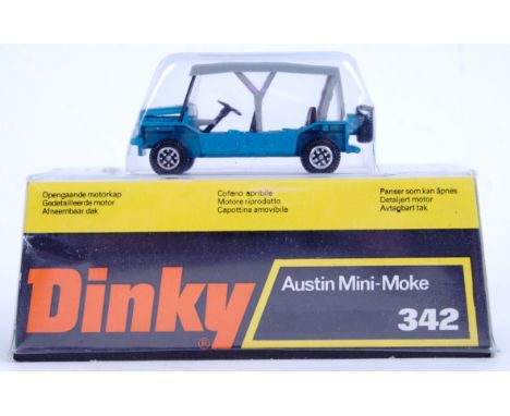 DINKY: An original vintage Dinky Austin Mini Moke 342 diecast model. Mint, within the original blister packing display box.