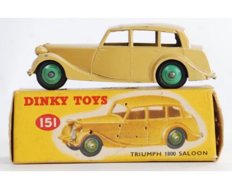 DINKY: An original vintage Dinky Toys 151 Triumph 1800 Saloon diecast model car. Brown, with green hubs. Within a good origin