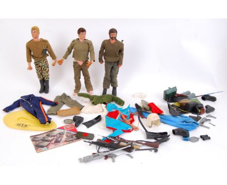 ACTION MAN: Two original vintage Palitoy Action Man figures, along with a quantity of accessories. One figure being a 1975 ta