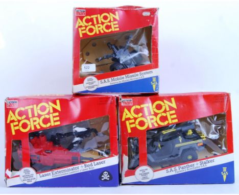 ACTION FORCE: A collection of 3x original vintage Action Man Action Force boxed vehicles / playsets etc, comprising of  Laser