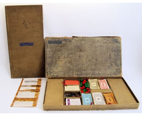 1936 DELUXE MONOPOLY: An original vintage rare 1936 ' Deluxe ' Edition Monopoly game. In original buff box with buff board. B