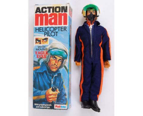 ACTION MAN: An original vintage 1964 Palitoy Action Man ' Helicopter Pilot ' action figure doll. Mint box. Doll appears very 