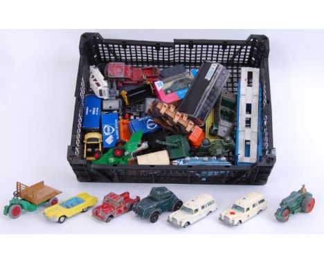 DIECAST: A collection of assorted loose vintage diecast model cars to include Corgi, Dinky, Britains, Matchbox, Superfast etc