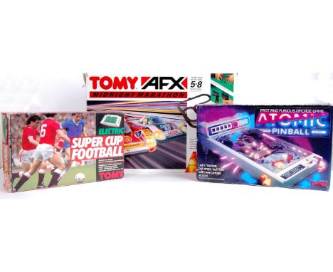 TOMY: A collection of 3x vintage Tomy Electronic toys / games to include AFX Midnight Marathon Racing Set ( Scalextric style)