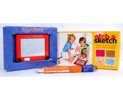 ETCH A SKETCH: A collection of vintage Etch A Sketch (and related) items - Two original vintage Etch A Sketch games both in o