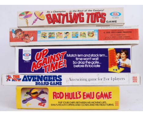 GAMES: A collection of 5x vintage board games to include; Rod Hull's Emu Game, The New Avengers, Ideal Up Against Time, Disne