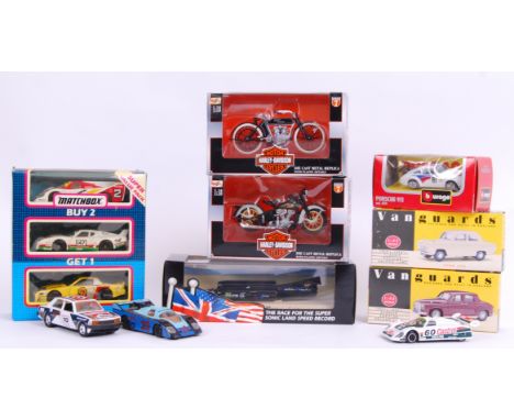 DIECAST: A collection of assorted boxed diecast to include a Lledo Thrust SSC, 2x boxed Vanguards models, 2x Maisto Harley Da