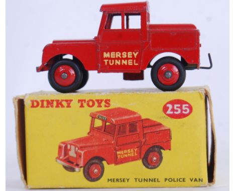 DINKY: An original vintage Dinky Toys 255 Mersey Tunnel Police Van diecast model car. Red, with red hubs. Within a good origi