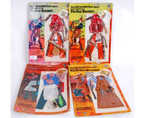 MARX THE LONE RANGER: A collection of 4x vintage Marx Lone Ranger series carded action figure outfits. 2x ' Gun Runners ', ' 