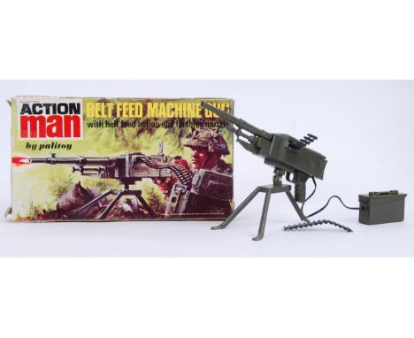 ACTION MAN: An original vintage Palitoy Action Man ' Belt Feed Machine Gun ' within the original box, with instructions.