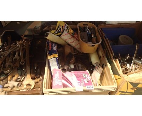 Three boxes of mixed garage items including tools, plumbing items etc. Not available for in-house P&amp;P, contact Paul O'Hea