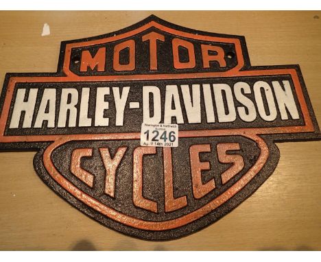 Cast iron Harley Davidson motorcycle sign, L: 34 cm. P&amp;P Group 1 (£14+VAT for the first lot and £1+VAT for subsequent lot