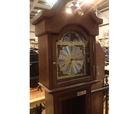 Reproduction three weight modern longcase clock with rolling moon. lacking door glass.  Not available for in-house P&amp;P, c