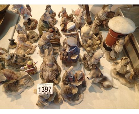 Selection of character ceramic figurines including Villeroy and Boch Picnic at Foxwood figurines. Not available for in-house 