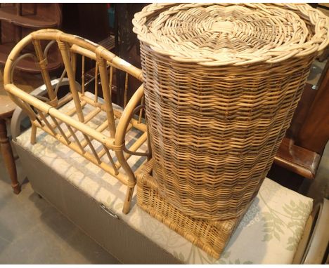 Bamboo magazine rack, two wicker baskets and a metal fireguard. Not available for in-house P&amp;P, contact Paul O'Hea at Mai