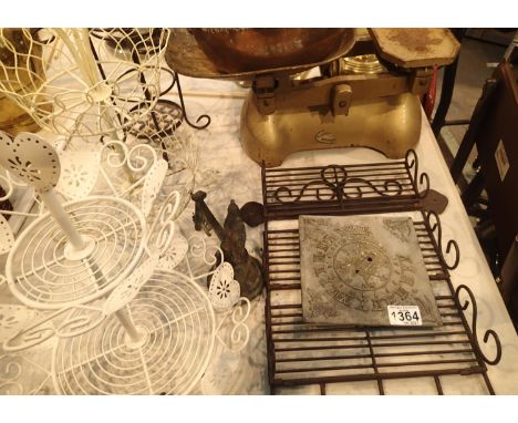 Selection of assorted metalware items including a set of vintage cast scales. Not available for in-house P&amp;P, contact Pau