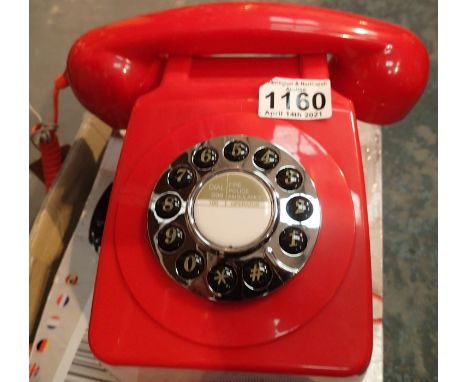 Red, Wall-mounted, GPO746 Retro push button telephone replica of the 1970s classic, compatible with modern telephone banking 