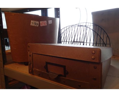 Art Deco metal and oval wooden waste paper bin with 60s wire magazine rack and file box. Not available for in-house P&amp;P, 