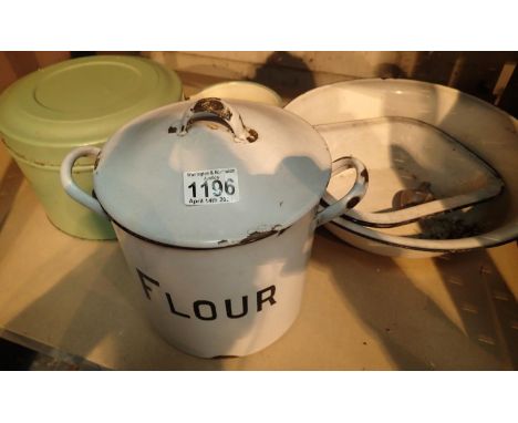 Collection of vintage enamelled kitchenware. Not available for in-house P&amp;P, contact Paul O'Hea at Mailboxes on 01925 659