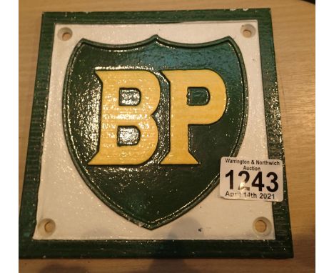 Cast iron BP sign, 16 x 16 cm. P&amp;P Group 1 (£14+VAT for the first lot and £1+VAT for subsequent lots) 