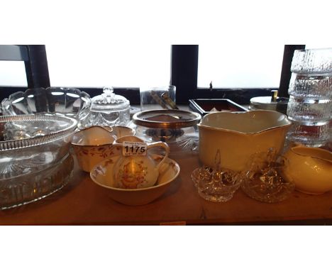 Shelf of mixed glass and ceramics including Royal Doulton and Royal Winton. Not available for in-house P&amp;P, contact Paul 