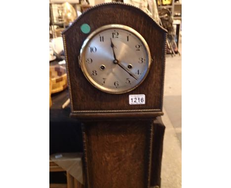 1920s oak cased granddaughter clock, H: 130 cm. Not available for in-house P&amp;P, contact Paul O'Hea at Mailboxes on 01925 