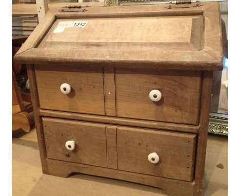 Vintage pine storage chest in the form of a bureau, 46 x 28 x 45 cm H. Not available for in-house P&amp;P, contact Paul O'Hea