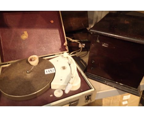 Vintage G Marconi crystal radio case, Meccano no 6 case and an early Philips record player. Not available for in-house P&amp;