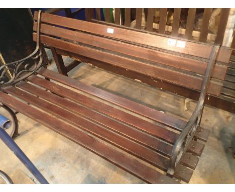 Mahogany stained cast metal framed two seater garden bench. Not available for in-house P&amp;P, contact Paul O'Hea at Mailbox