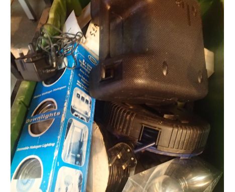 Box of tools and lighting including bench vice, drill bit set etc. Not available for in-house P&amp;P, contact Paul O'Hea at 