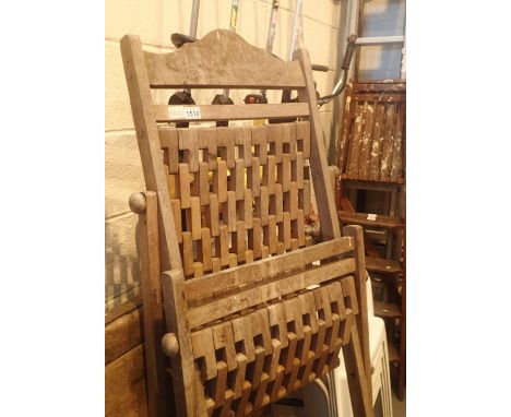 Teak folding garden chair with wooden block, seating section. Not available for in-house P&amp;P, contact Paul O'Hea at Mailb