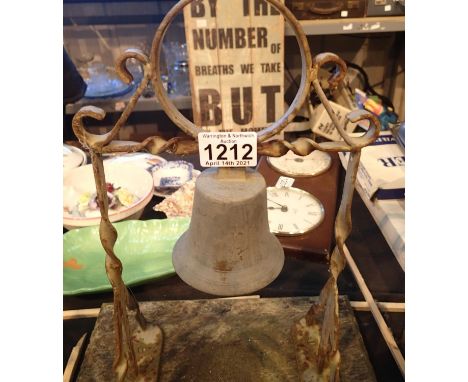 Wrought iron wooden based garden bell. Not available for in-house P&amp;P, contact Paul O'Hea at Mailboxes on 01925 659133 