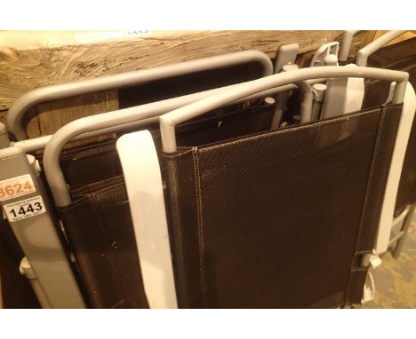 Selection of metal framed folding garden chairs (three with white arms and three with grey). Not available for in-house P&amp