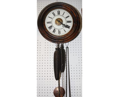 A "Postman's" 19th Century alarm clock with pine cone weights