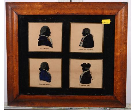 Four 19th Century reverse painted on glass silhouettes of Washington, Baron Von Steuben, Jonathan Trumble and John Paul Jens,