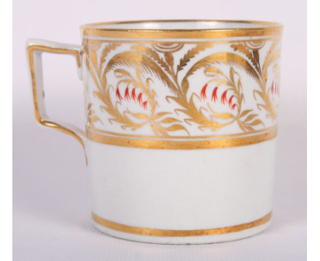An early 19th Century Worcester china coffee can decorated band of foliage in gilt, a similar Coalport coffee can and a Spode