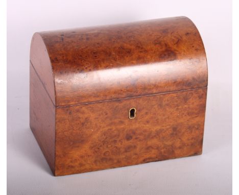 A Victorian burr walnut dome top caddy, fitted two compartments, 7" wide
