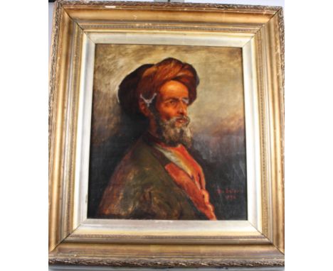Bolton: an oil on canvas, portrait of a bearded man wearing a turban, signed and dated 1894, 16" x 13", in gilt frame