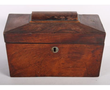 A 19th Century rosewood sarcophagus tea caddy (lacks interior), a wooden sewing box, a boxed champagne opener and stopper and