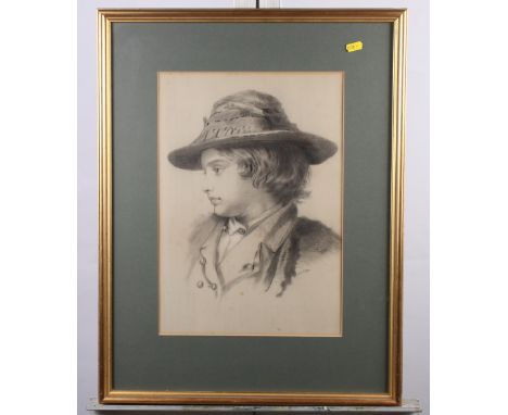 M A Hill 1890: pencil and chalk, portrait of a young man, 16" x 11", in gilt frame