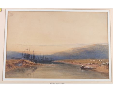 W R Beverly 1811-1899: watercolours, estuary with ships at anchor, 9" x 13"