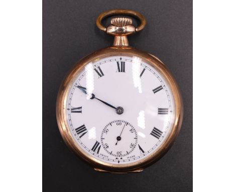 An early 20th Century gold plated pocket watch, having a 17 jewel crown wind and set Swiss movement, the white enamel dial ha