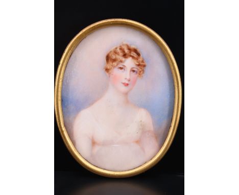 An early 19th Century portrait miniature of Miss Maxwell of Monreith, watercolour on ivory, label verso reads "Miss Maxwell o