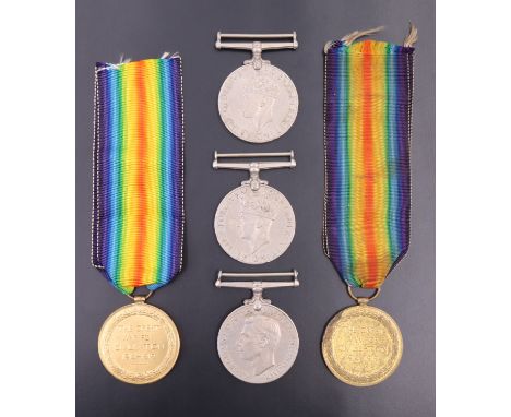 Two Allied Victory medals respectively for Pte R Bare and Pte H Baker, both of Durham Light Infantry, together with two War M