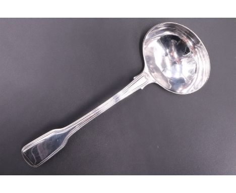 A Georgian silver fiddle and thread pattern sauce ladle, William Eley I, William Fearn &amp; William Chawner, London, 1808, 6