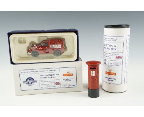 A Royal Mail Pillar Box Collection pewter scale model EIIR Type A pillar box in original carton, together with a boxed Corgi 