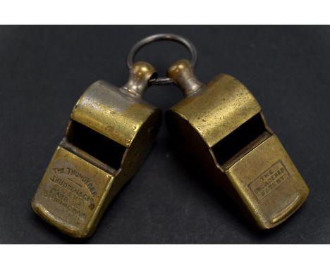 [ Railwayania ] A vintage Thunderer railway whistle by J Hudson and Co, the side marked 'L&amp;NWR', together with a similar 