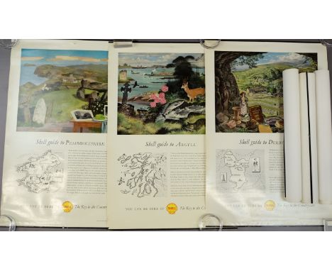 Six vintage Shell "The Key to the Countryside" advertising posters, comprising Wiltshire, Pembrokeshire, Argyll, Derbyshire, 