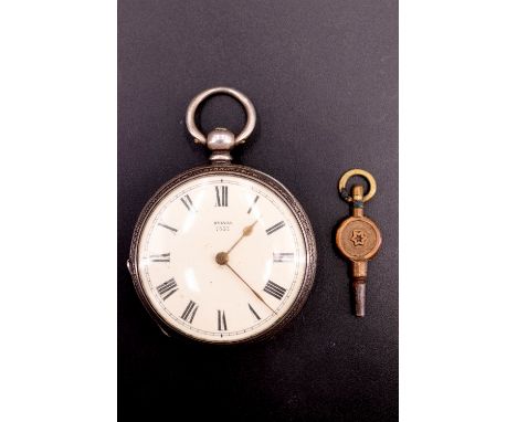 A late 19th Century Swiss white metal fob watch, having a key wind and set movement, a white enamel dial marked 'Sylvia 7537'