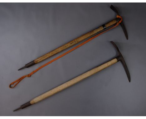 Two vintage ash shafted steel ice axes